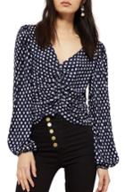 Women's Topshop Spot Swirl Plisse Top Us (fits Like 0) - Blue