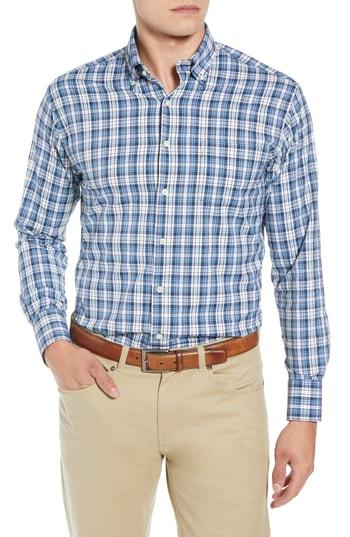 Men's Peter Millar Flint Check Performance Sport Shirt - Blue