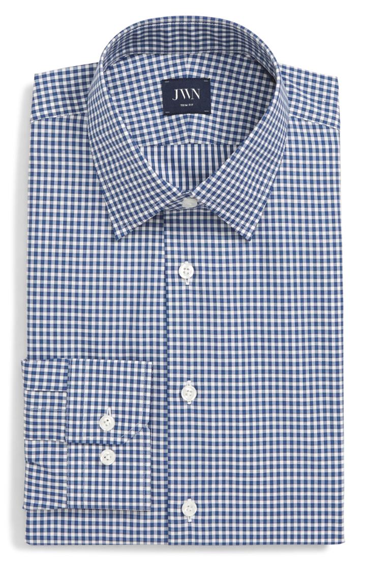 Men's John W. Nordstrom Trim Fit Check Dress Shirt - 32 - Blue
