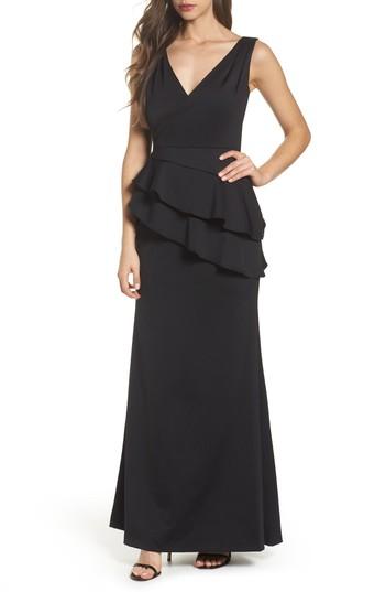 Women's Adrianna Papell Neoprene Tiered Peplum Gown - Black
