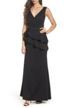 Women's Adrianna Papell Neoprene Tiered Peplum Gown - Black
