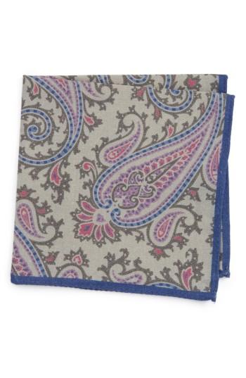 Men's Ted Baker London Paisley Wool Pocket Square, Size - Grey