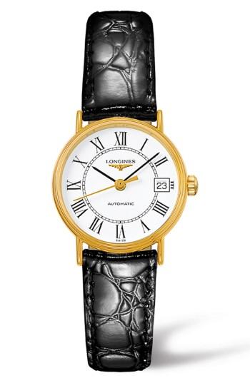 Women's Longines Presence Automatic Leather Strap Watch, 25.5mm