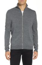 Men's Calibrate Merino Wool Blend Zip Front Cardigan - Grey