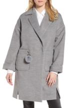 Women's Lost Ink Pompom Trim Coat, Size - Grey