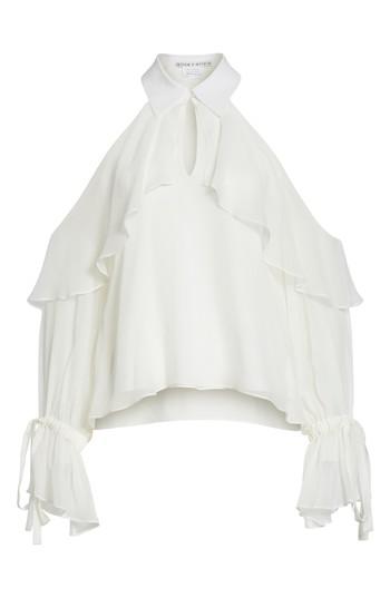 Women's Alice + Olivia Blayne Cold Shoulder Silk Blouse - White