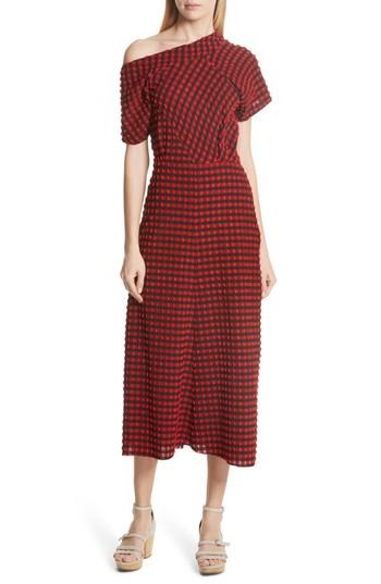 Women's Rachel Comey Pout Gingham One-shoulder Midi Dress - Red