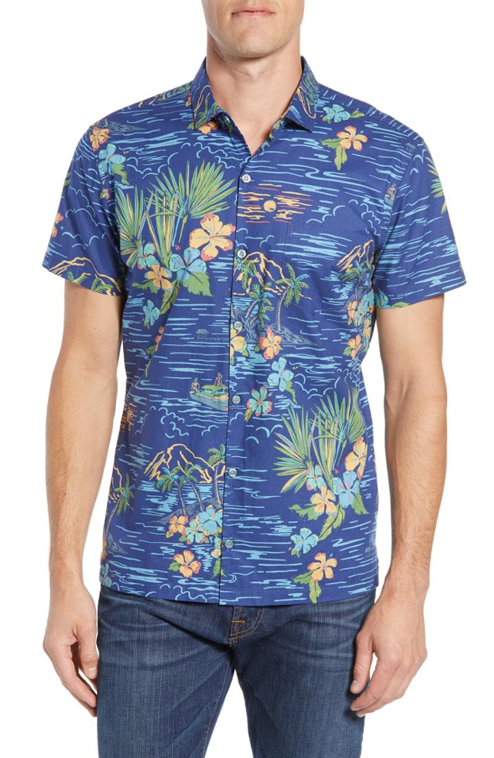 Men's Tori Richard Bali Trim Fit Sport Shirt, Size - Blue