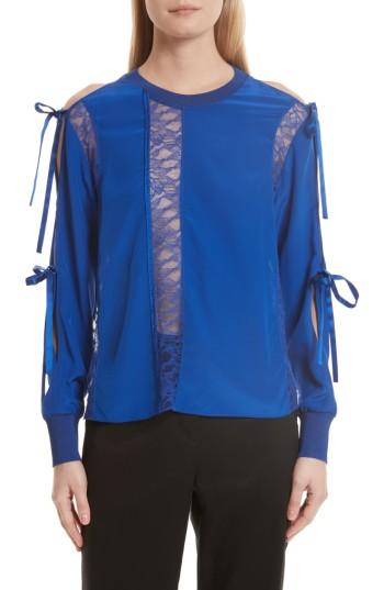 Women's 3.1 Phillip Lim Silk Tied Cold Shoulder Top - Blue