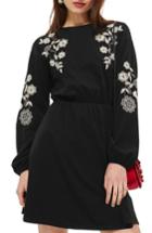 Women's Topshop Embroidered Balloon Sleeve Skater Dress Us (fits Like 0) - Black