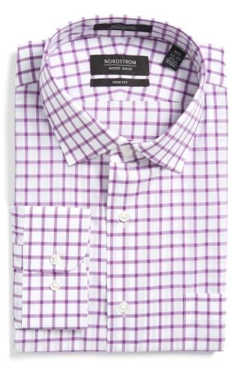 Men's Nordstrom Men's Shop Trim Fit Check Dress Shirt .5 34/35 - Purple