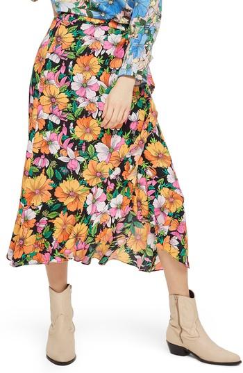 Women's Topshop Heavy Petal Print Midi Skirt Us (fits Like 0) - Black