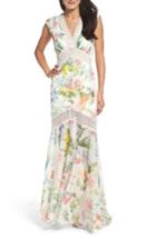 Women's Tadashi Shoji Floral Pleat Chiffon Trumpet Gown