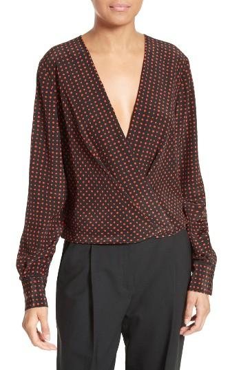 Women's Diane Von Furstenberg Dot Print Silk Drape Front Blouse