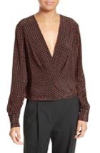 Women's Diane Von Furstenberg Dot Print Silk Drape Front Blouse