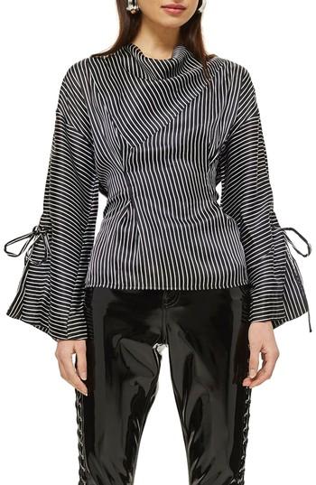 Women's Topshop Drape Neck Twisted Stripe Blouse Us (fits Like 0) - Black