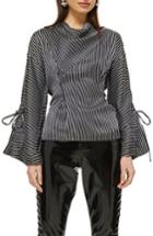 Women's Topshop Drape Neck Twisted Stripe Blouse Us (fits Like 0) - Black