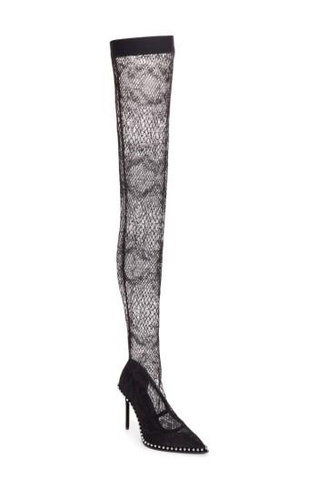 Women's Alexander Wang Lyra Thigh-high Fishnet Stocking Pump Us / 37eu - Black