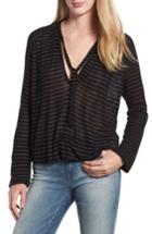 Women's Lucky Brand Tie Neck Stripe Top - Black