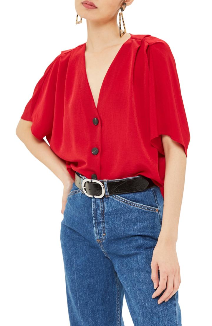 Women's Topshop Pleat Shoulder Blouse Us (fits Like 0-2) - Red