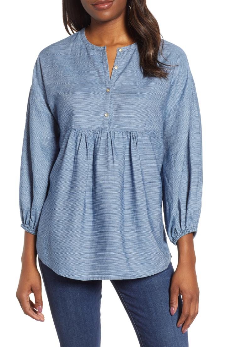 Women's Lucky Brand Stripe Popover Top - Blue