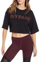 Women's Ivy Park Metallic Logo Crop Tee, Size - Black