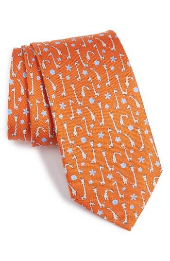 Men's Salvatore Ferragamo Giraffes & Flowers Silk Tie, Size - Orange
