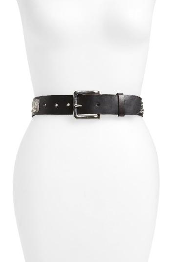 Women's Aspiga Feather Beaded Leather Belt - Silver/ Black