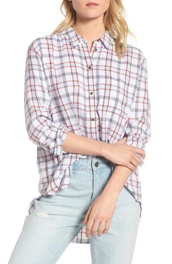 Women's Treasure & Bond Tartan Boyfriend Shirt, Size - White