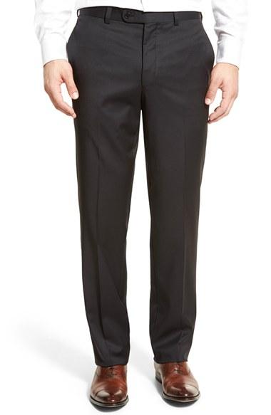 Men's Riviera Flat Front Solid Wool Trousers R - Black