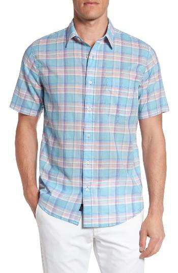 Men's Faherty Ventura Summer Blend Plaid Sport Shirt - Blue