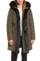 Women's Dkny Prato Faux Fur Trim Down Parka - Green