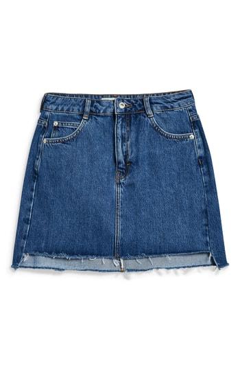 Women's Topshop Step Hem Denim Skirt Us (fits Like 6-8) - Blue