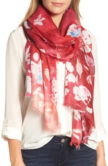 Women's Nordstrom Musical Flower Cashmere & Silk Scarf, Size - Red