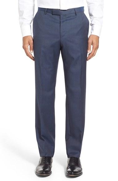 Men's Boss 'leenon' Flat Front Solid Wool Trousers R - Blue