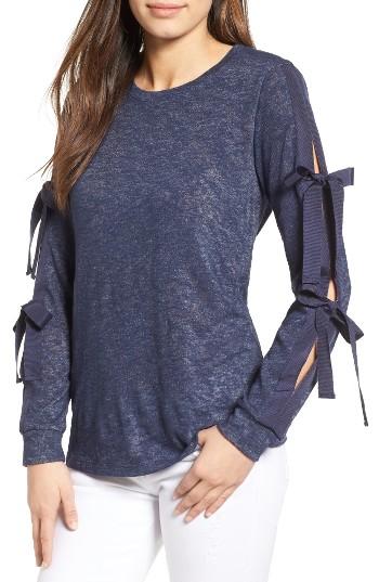 Women's Pleione Ribbon Tie Sleeve Knit Top - Blue