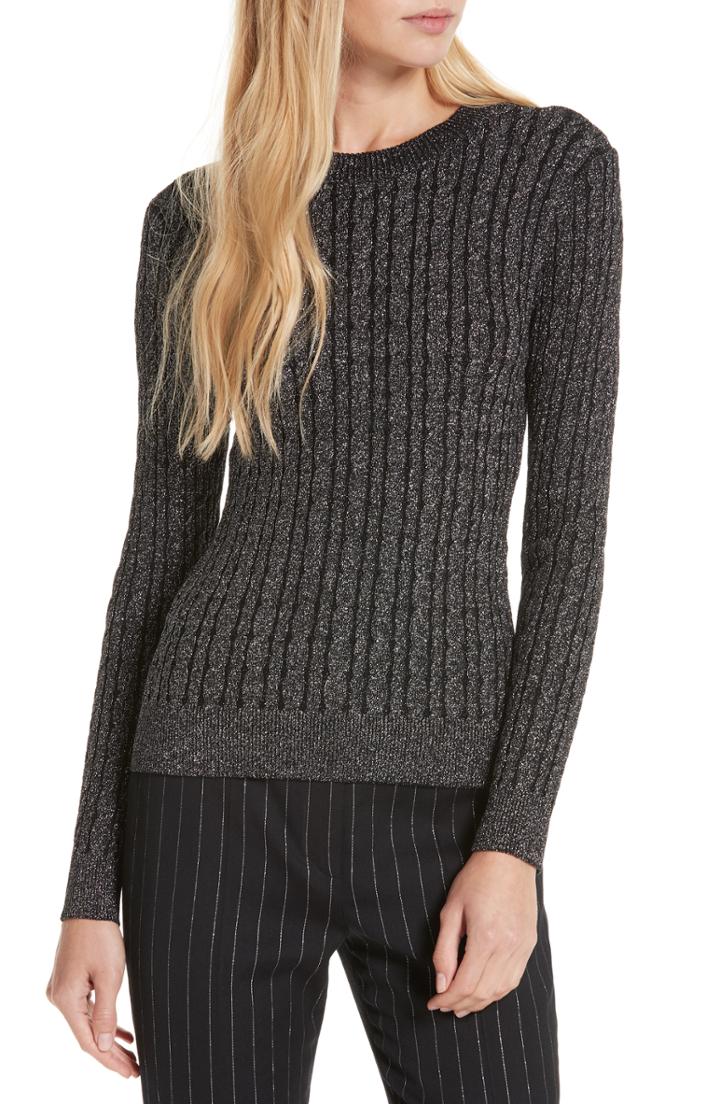Women's Milly Shimmer Cable Crewneck Sweater, Size - Black