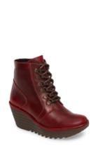 Women's Fly London Yarn Lace-up Wedge Boot .5-6us / 36eu - Red
