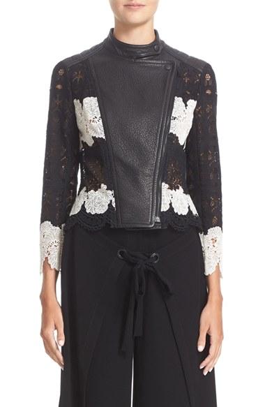 Women's Yigal Azrouel Lace & Leather Moto Jacket
