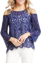 Women's Karen Kane Cold Shoulder Eyelash Lace Blouse - Blue