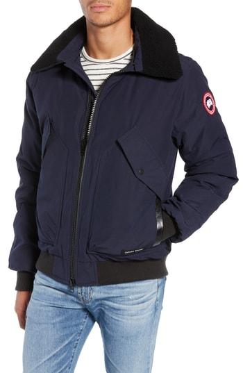 Men's Canada Goose Bromley Down Bomber Jacket With Genuine Shearling Collar - Blue