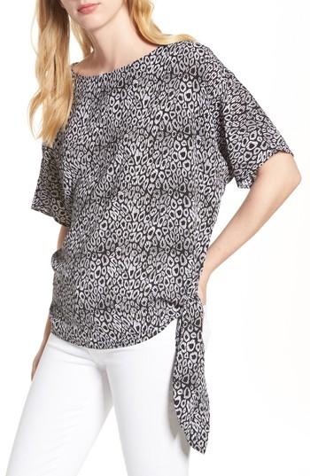 Women's Michael Michael Kors Wavy Leopard Print Stripe Tie Top - Black