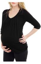 Women's Nurture-elle Pleated Three Quarter Sleeve Nursing Top, Size - Black
