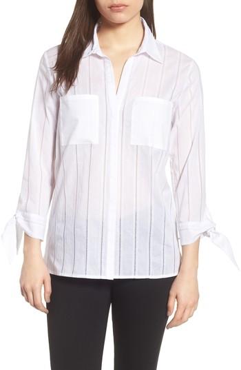 Women's Chaus Eyelet Tie Sleeve Top - White