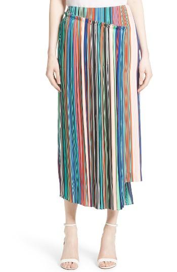 Women's Diane Von Furstenberg Stripe Asymmetrical Overlay Midi Skirt - Brown