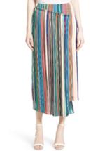 Women's Diane Von Furstenberg Stripe Asymmetrical Overlay Midi Skirt - Brown