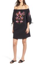 Women's Hinge Embroidered Off The Shoulder Dress, Size - Black