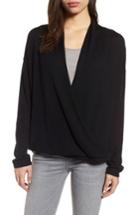 Women's Eileen Fisher Faux Wrap Tencel & Merino Wool Sweater, Size - Black