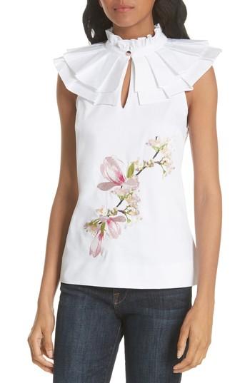 Women's Ted Baker London Harmony Ruffle Neck Top - White