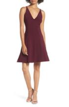 Women's Xscape Deep V-neck Skater Dress - Burgundy